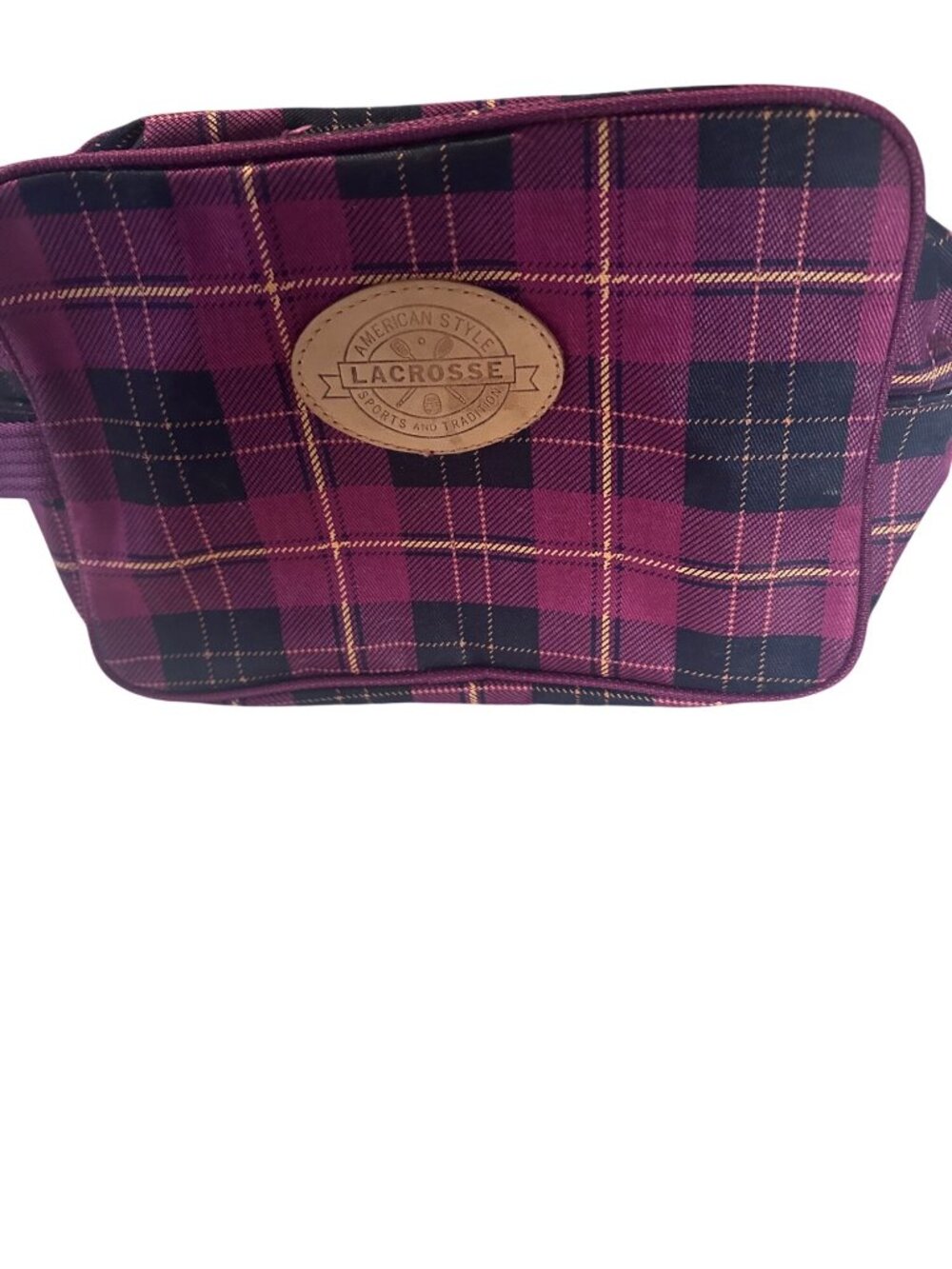 Vintage Lacrosse burgundy black and yellow plaid toiletry travel bag - Picture 4 of 5